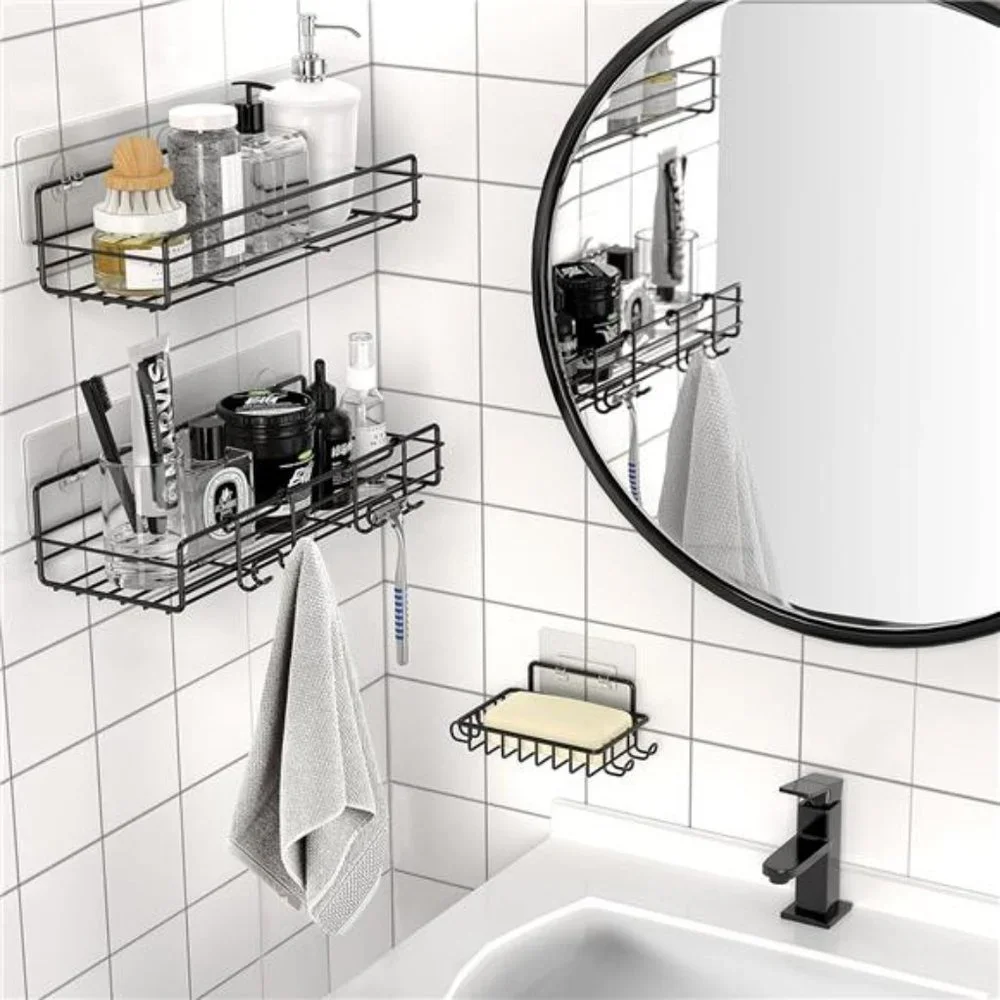 Shower Caddy Basket Shelf with Soap Holder, No Drilling Traceless Adhesive